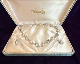 Lynda Sue Rhinestone and Faux Pearl Necklace Set