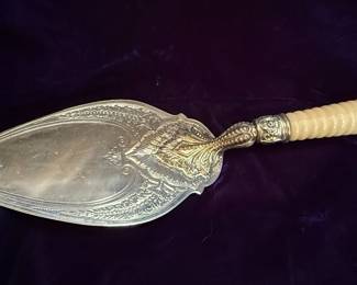 Victorian Sterling Silver Cake Server with Carved Ivory Handle