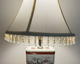 Chinoiserie Peacock and Floral Porcelain Table Lamp