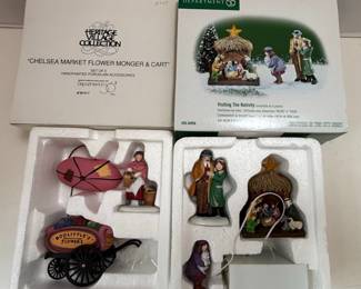 Department 56 Heritage Village Collection Chelsea Market Flower Monger & Cart and Visiting The Nativity
