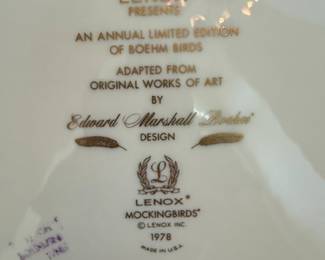 Lenox Boehm Birds Mockingbirds 1978 Limited Edition Plate