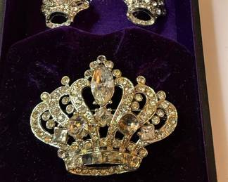 Kenneth Jay Lane for Avon Crown Brooch and Earring Set