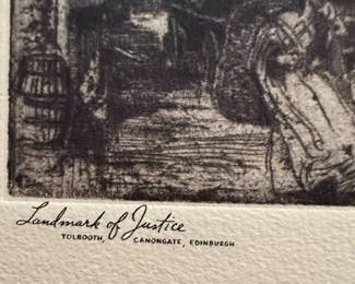 Landmark of Justice Tolbooth, Canongate, Edinburgh Etching by Hedley Fitton