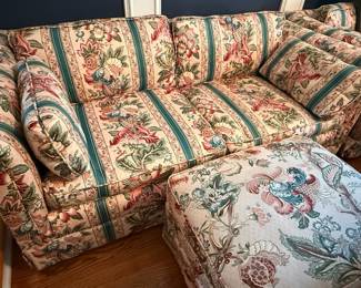 Floral Upholstered Sofas and Ottoman