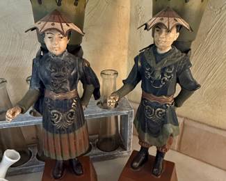 Pair of Chinoiserie Style Wooden Candle Holders