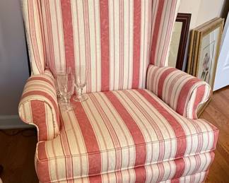 Queen Anne Style Striped Wingback Armchair
