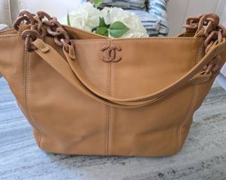 Chanel tote w wooden hardware