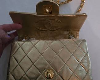 Chanel mini gold metallic flap bag