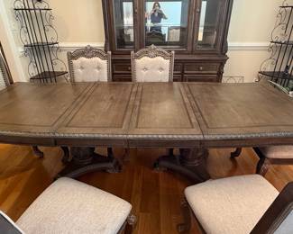 Signature Design by Ashley "Charmond" Dark Brown Extendable Dining Table Set with China Cabinet