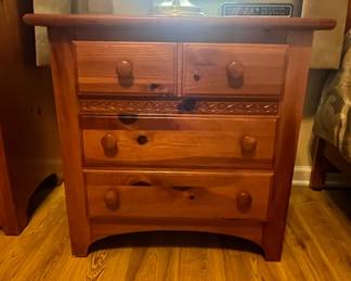 Pine Wood Nightstand with Two Small and Two Large Drawers