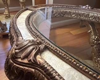 Hollywood Regency Gilt Wood and Glass Coffee Table