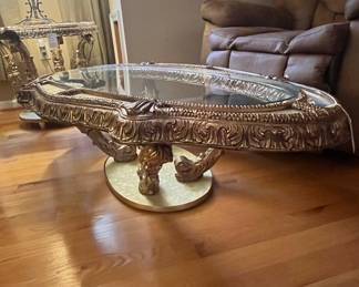 Hollywood Regency Gilt Wood and Glass Coffee Table