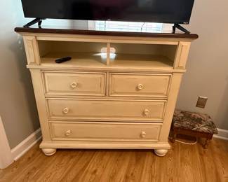 Distressed Cream Wood Media Console with Drawers - Ashley Furniture "Realyn"