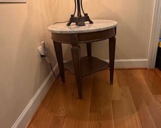 Louis XVI Style Mahogany Marble Top Bouillotte Table