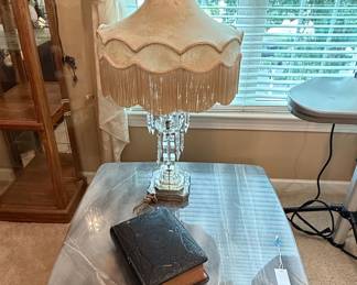 Victorian Crystal Table Lamp with Fringed Shade