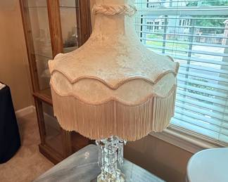 Vintage Crystal and Porcelain Table Lamp with Tassel Fringe