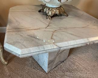 Octagonal Marble Pedestal Side Table