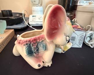 Vintage Shawnee Pink & Blue Elephant Planter