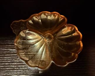 Jeanette Marigold Carnival Glass Three Leaf Clover Dish