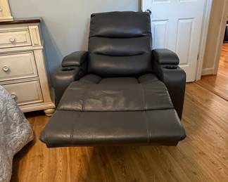 Dark Gray Faux Leather Power Recliner with Cup Holders