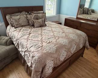 Klaussner Wooden Platform Bed Frame with Headboard and Matching Bedding Set, Mattress and Box Spring not included