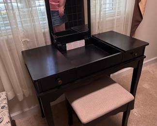 Linon Butterfly Black Vanity Table with Mirror and Stool