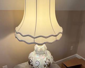 Victorian Style Iridescent Glass Table Lamp with Floral Motifs