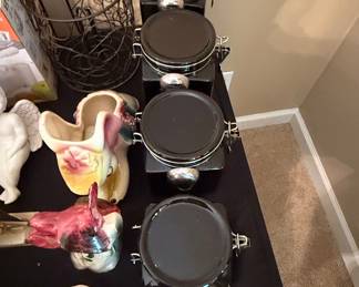 Set of 4 Stackable Stainless Steel Canisters with Black Lids