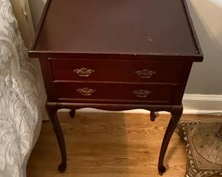 Vintage Queen Anne Style Mahogany Side Table with Two Drawers