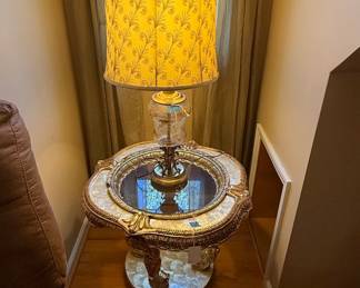 Hollywood Regency Style Gilt Accent Table with Glass Top