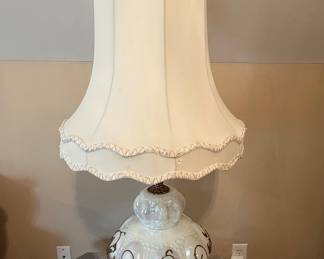 Hollywood Regency Style Opaline Glass Table Lamp with Gilt Accents