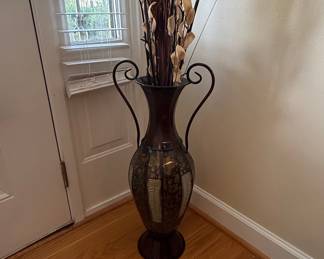 Hosley 26" Tall Decorative Metal Vase with Dried Floral Arrangement
