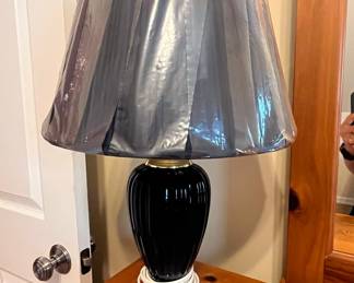 Black Ceramic Urn Table Lamp with Gold Base