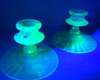 RARE - Vaseline Glass Candlesticks