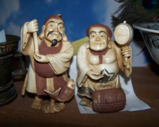 CARVED FIGURES SOME SIGNED 