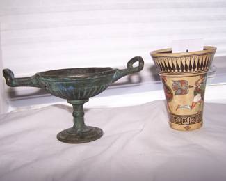 RARE BRONZE ROMAN CUP AND EARLY EGYTIAN CUP