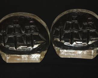 Mid Century Heavy Ice Blenko Glass Bookends Ships