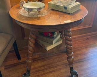 Antique oak table with barley twist legs, ball and claw feet