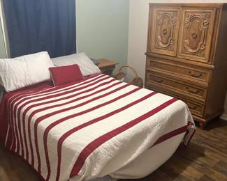 Full-sized bed, dresser/cabinet