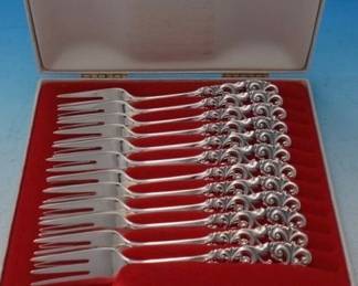 Tele by Mylius Brodrene Norwegian Sterling Silver Pastry / Salad Fork Set 12 Box