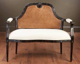 2 Seater Cane Back Upholstered Seat – Black Finish
