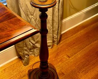 Late 1800s mahogany candlestick converted to floor lamp