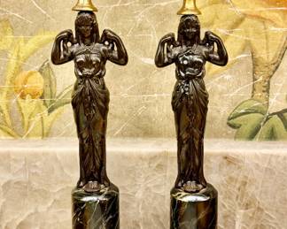 Grand Tour Candelabras Marble Bronze Maiden, 1840s