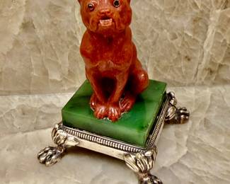Hardstone and Sterling bulldog figurine France 1880s