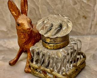 Victorian cold painted bronze inkwell