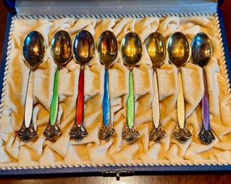 Sterling enameled demitasse set