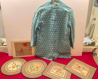 Dynasty satin jacket and beautiful floral mats.