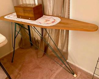Vintage wood top and metal ironing board 