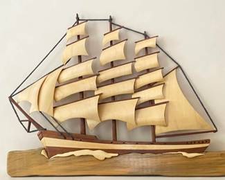Gorgeous handmade intarsia ship