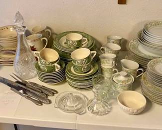 Vintage dinner ware and beautiful cut glass items.